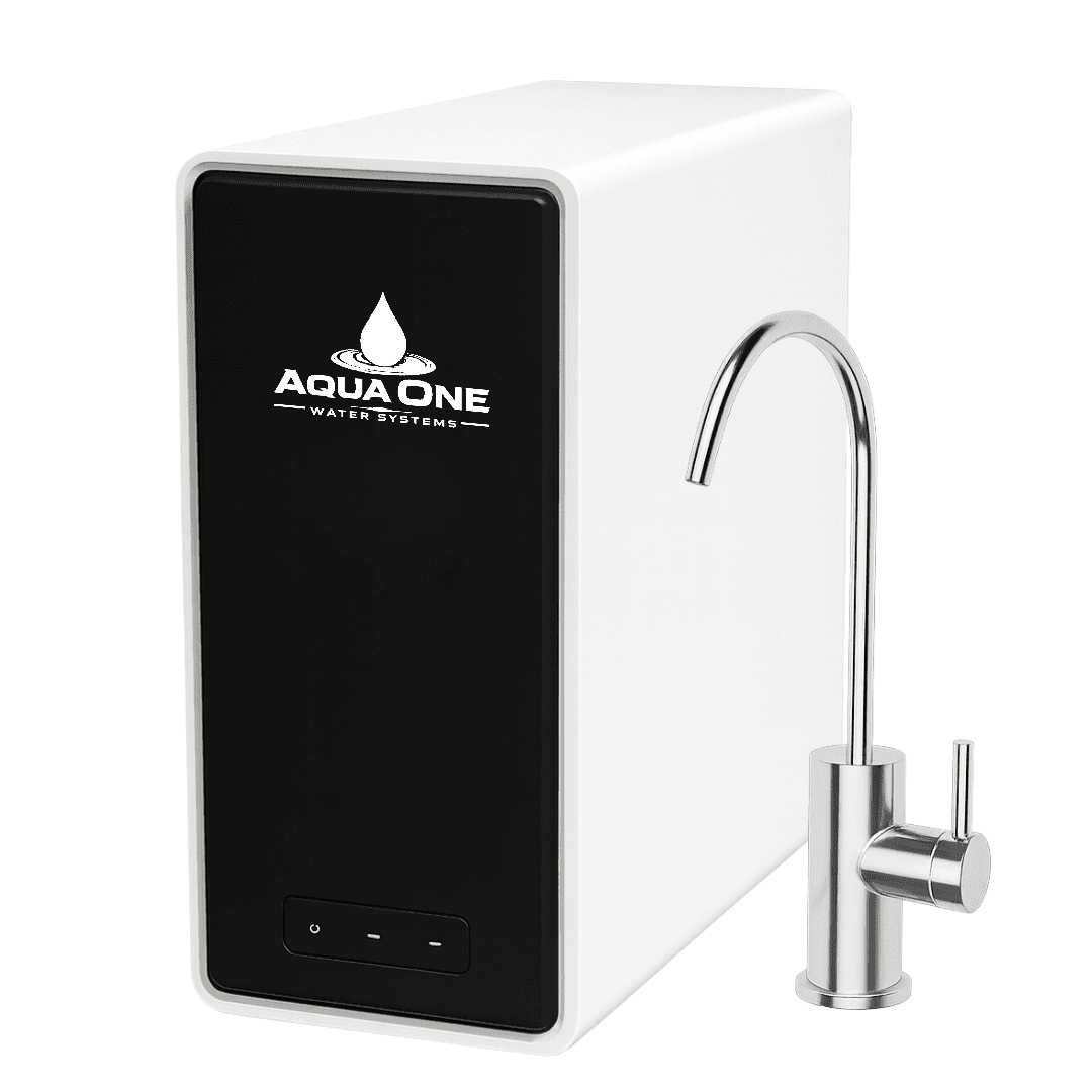 Aqua One tankless reverse osmosis system with its dedicated faucet